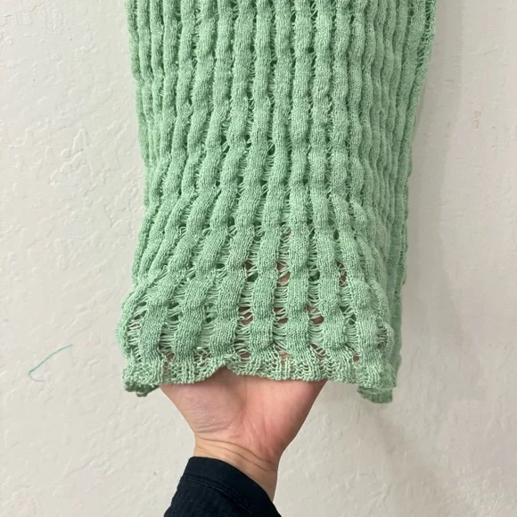 Free People Beach Green Open Eyelet Crochet Stretch Beach Cover Up Dress XS - Picture 3 of 4